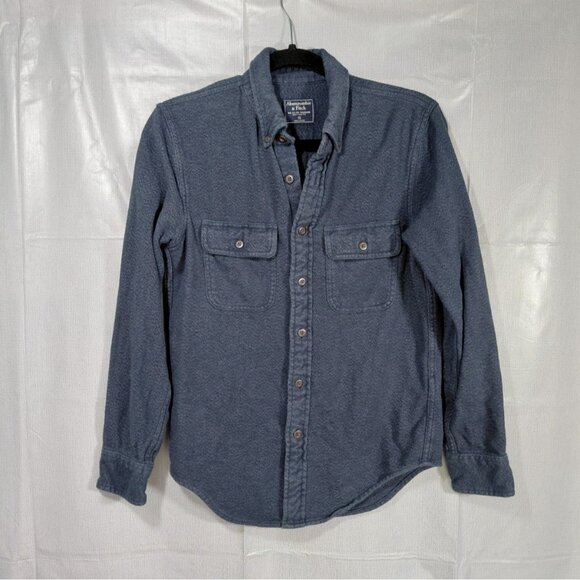 Abercrombie & Fitch Button Down Flannel Shirt Jacket XS Blue Shacket Outdoor - Picture 1 of 10